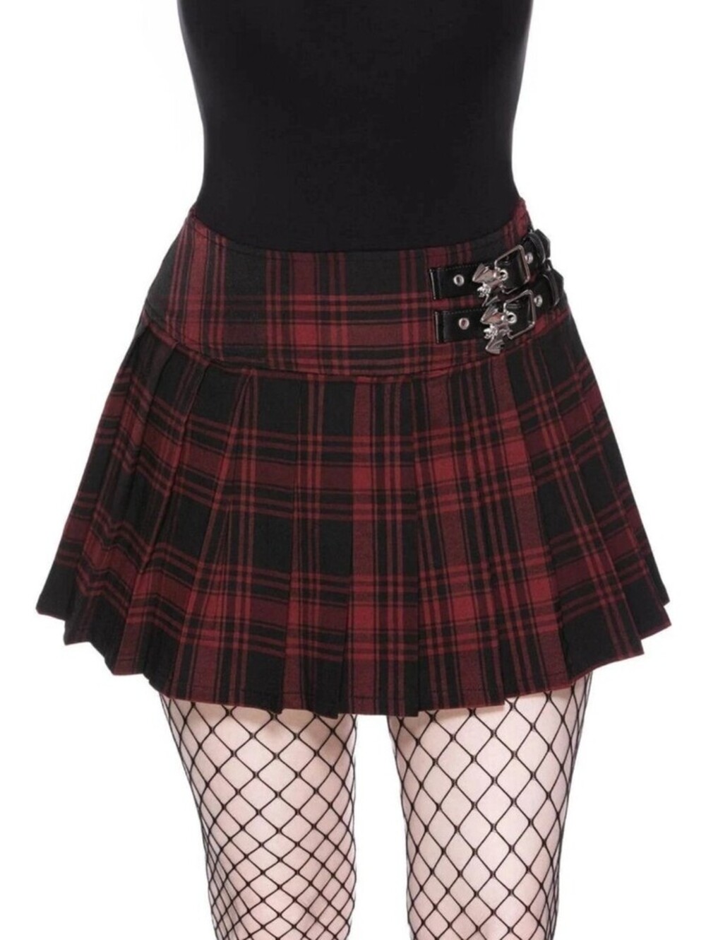 Killstar Bat Girl Skirt Tartan Red & Black Plaid Goth School Girl Women's Sz XS